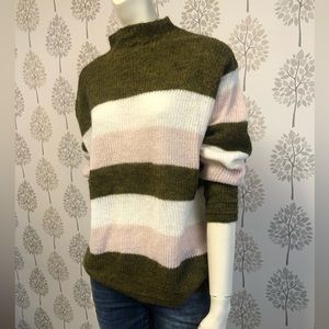 MNG Suit Mohair knit sweater mock neck Striped Colour block Size 6